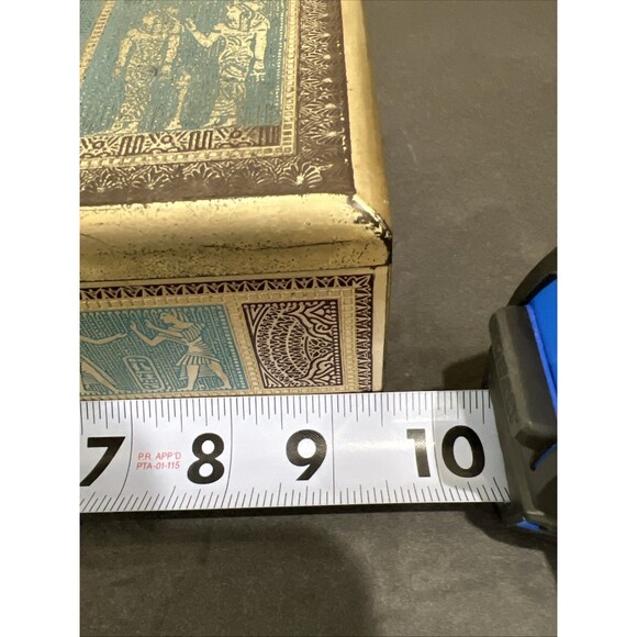 Vintage Metal Wood Lined Box Jewelry Trinket Keepsakes W Lid Egyptian 9.5”x5” - Picture 10 of 16